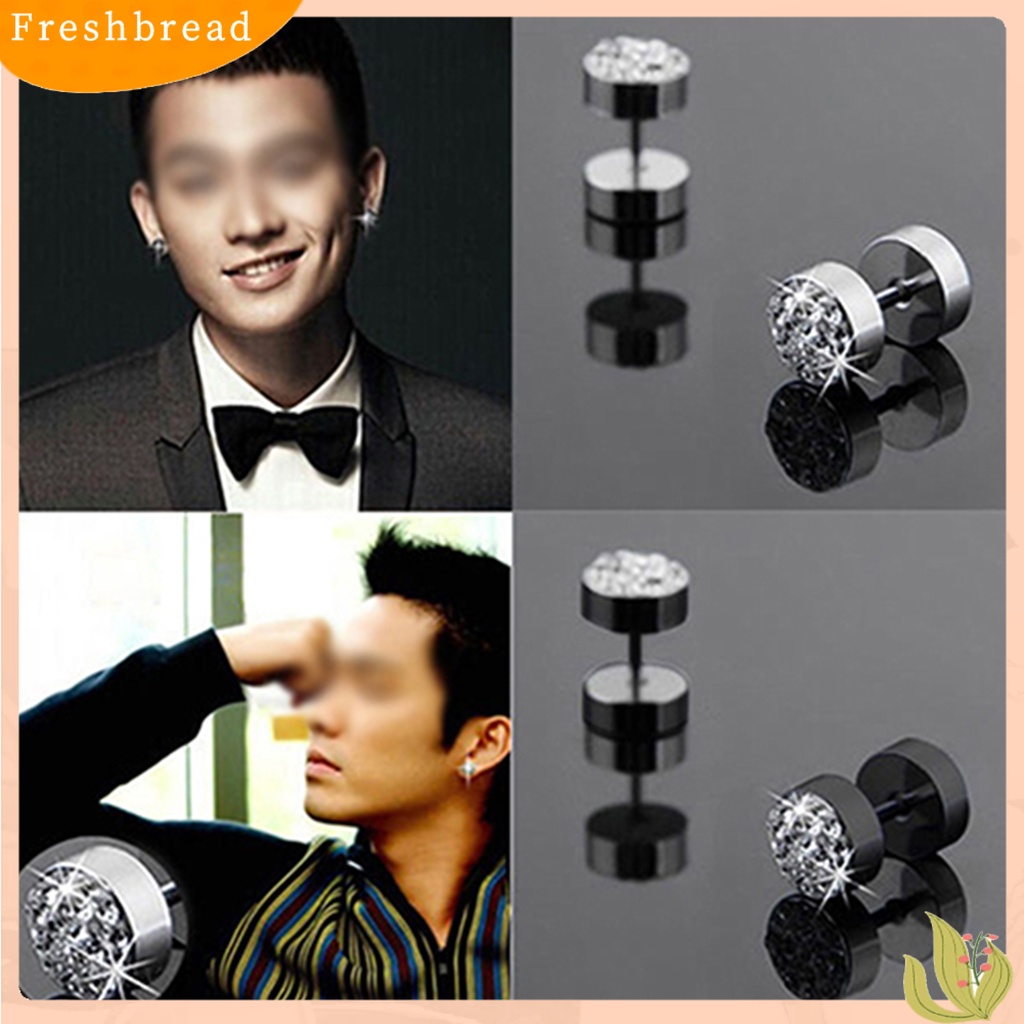 &lt; Freshbread &gt; Ear Studs Rhinestone Decor Anti-Korosi Giwang Telinga Barbel Pria Stainless steel Untuk Pesta