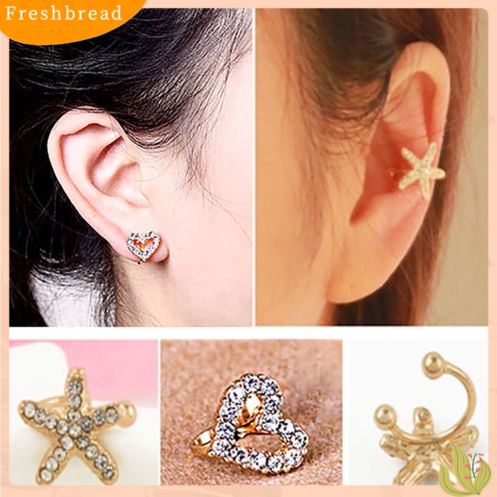 &lt; Freshbread &gt; 1Pc Anting Berlian Imitasi Hias Perhiasan Hadiah Alloy Bintang Laut Gaya Cinta Kristal Berlian Imitasi Klip Untuk Kehidupan Sehari-Hari