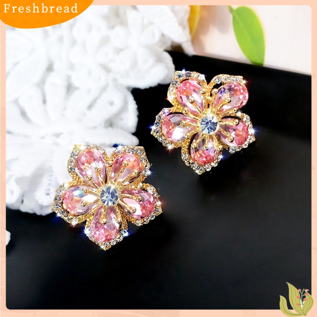 < Freshbread > 1pasang Anting Stud Glitter Tahan Lama Alloy Wanita Menawan Bunga Stud Ear Ring Untuk Pesta
