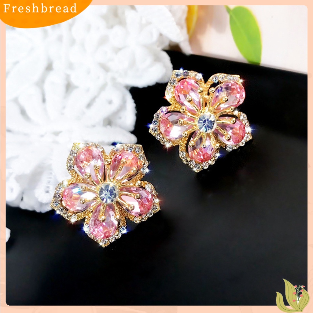 &lt; Freshbread &gt; 1pasang Anting Stud Glitter Tahan Lama Alloy Wanita Menawan Bunga Stud Ear Ring Untuk Pesta