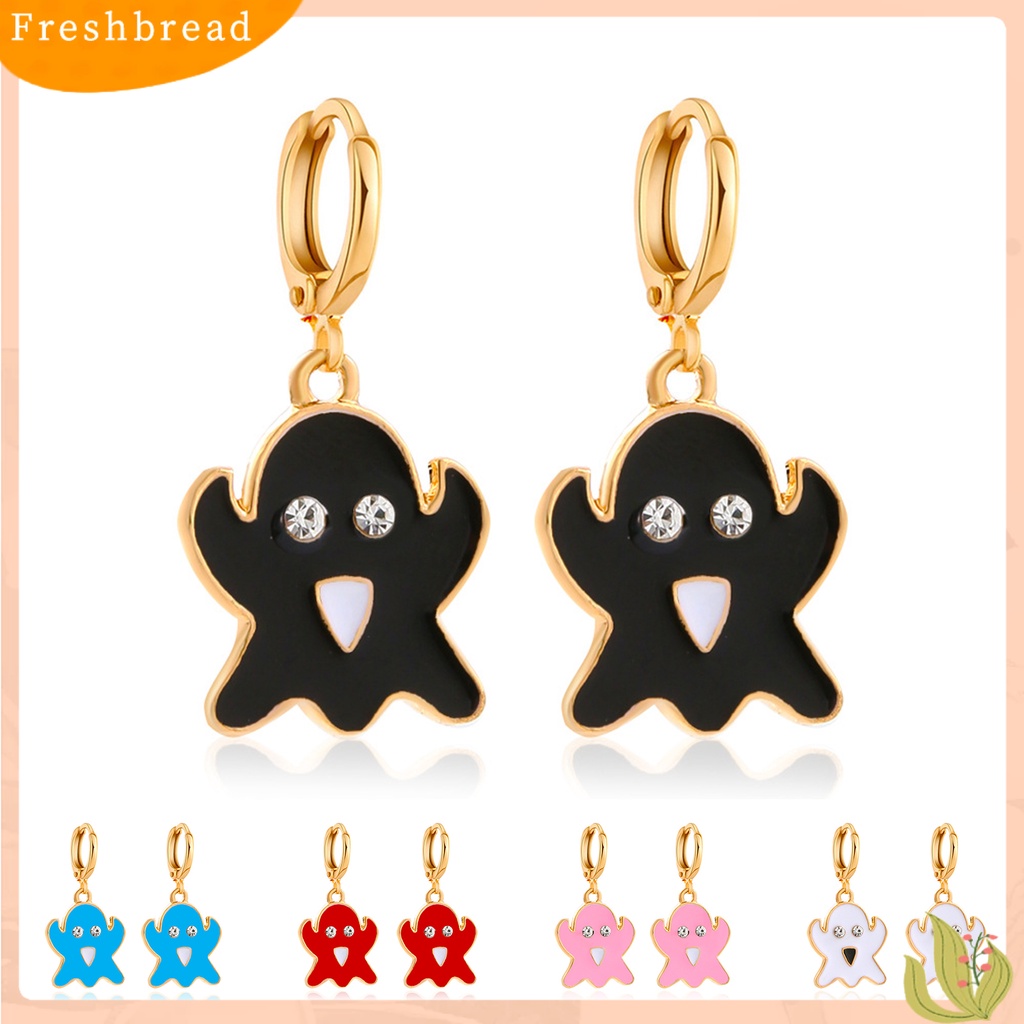 < Freshbread > 1pasang Liontin Hantu Halloween Anting Warna Permen Paduan Berlian Imitasi Wanita Enamel Anting Perhiasan Pesta