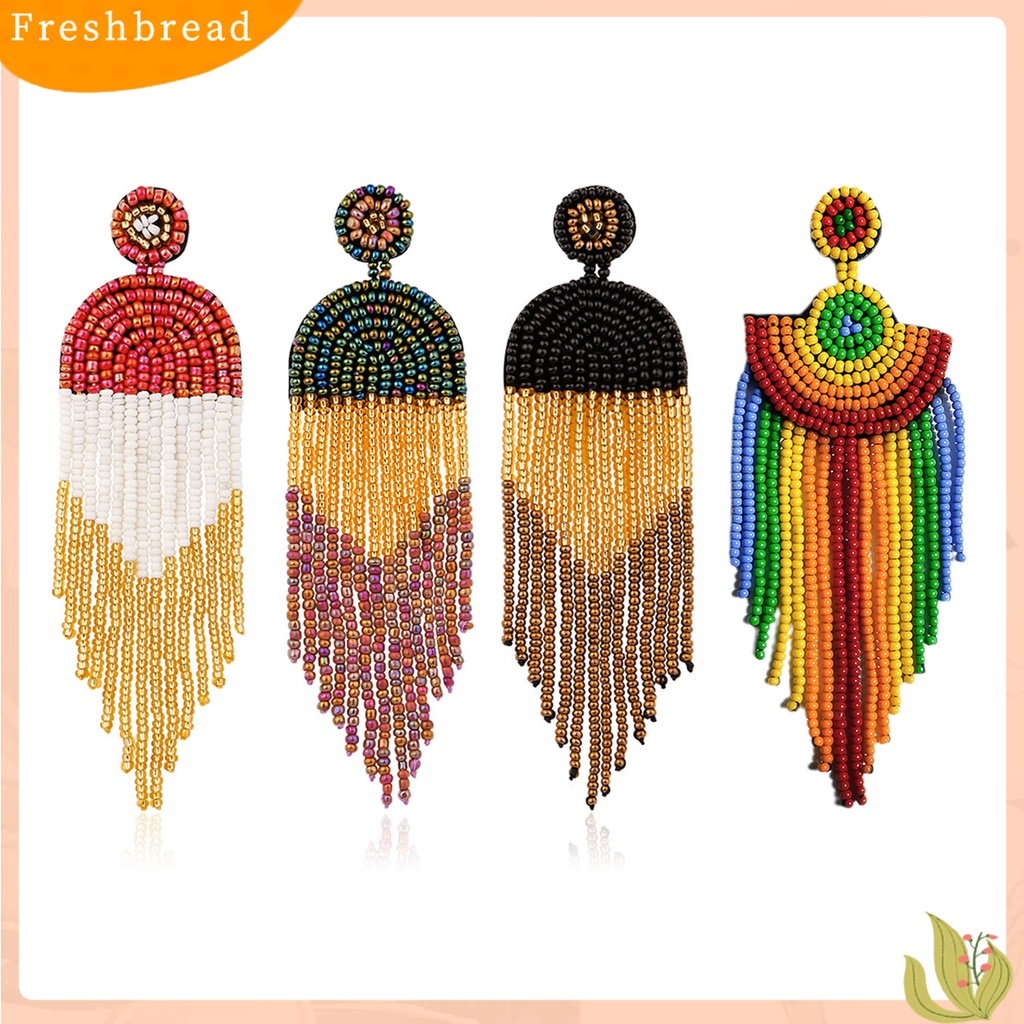 &lt; Freshbread &gt; 1pasang Anting Tusuk Manik-Manik Warna-Warni Jumbai Perhiasan Vintage Manik-Manik Menjuntai Anting Untuk Pacaran