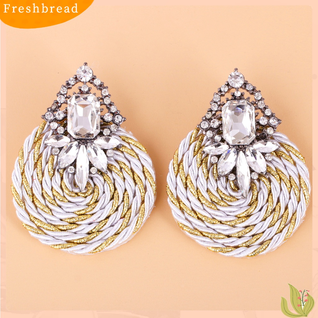 &lt; Freshbread &gt; 1pasang Wanita Buatan Tangan All-match Bulat Berlian Imitasi Drop Earring Perhiasan Fashion