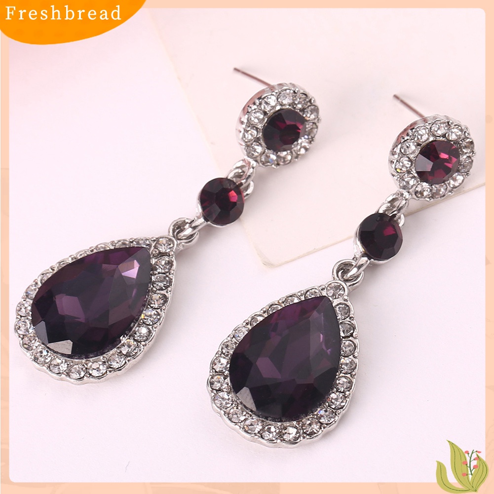 &lt; Freshbread &gt; Pesta Fashion Wanita Berlian Imitasi Mengkilap Bertatahkan Tetesan Air Panjang Menjuntai Stud Earrings