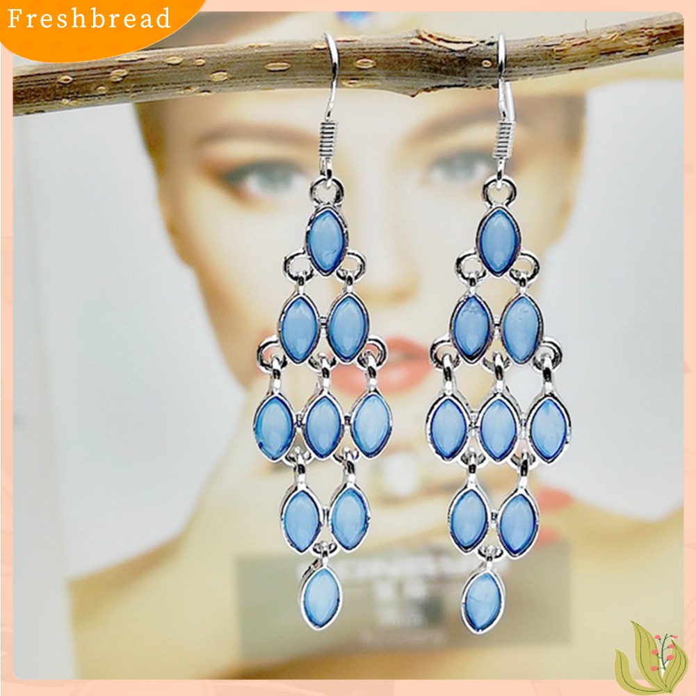 &lt; Freshbread &gt; Fashion Cat Eye Faux Moonstone Menjuntai Panjang Wanita Anting Kait Perhiasan Pesta