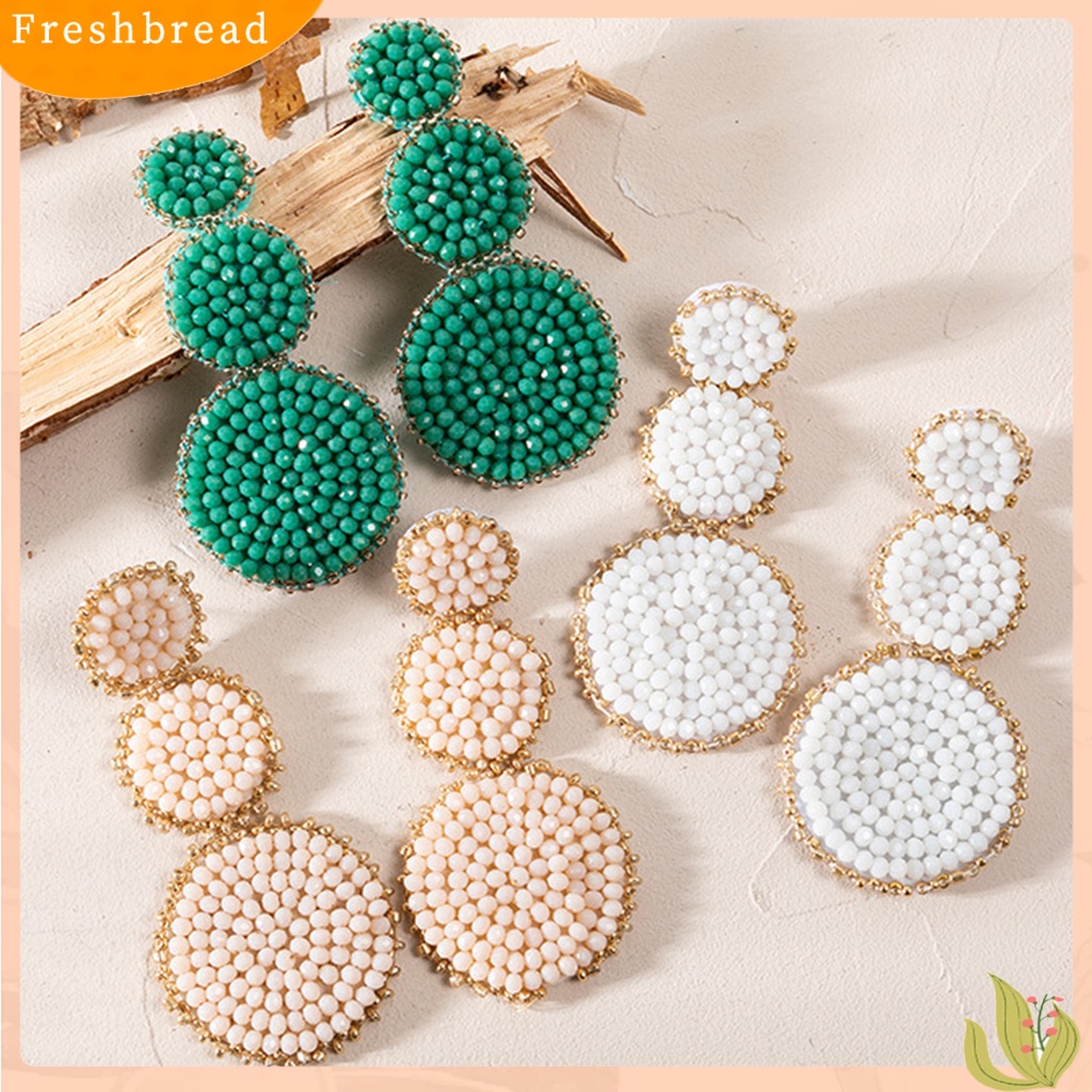 &lt; Freshbread &gt; 1pasang Anting Wanita Pengerjaan Yang Baik Tahan Lama Portabel Ringan Stainless Warna Kontras Bentuk Bulat Manik-Manik Simetris Prom Anting Perhiasan Wanita