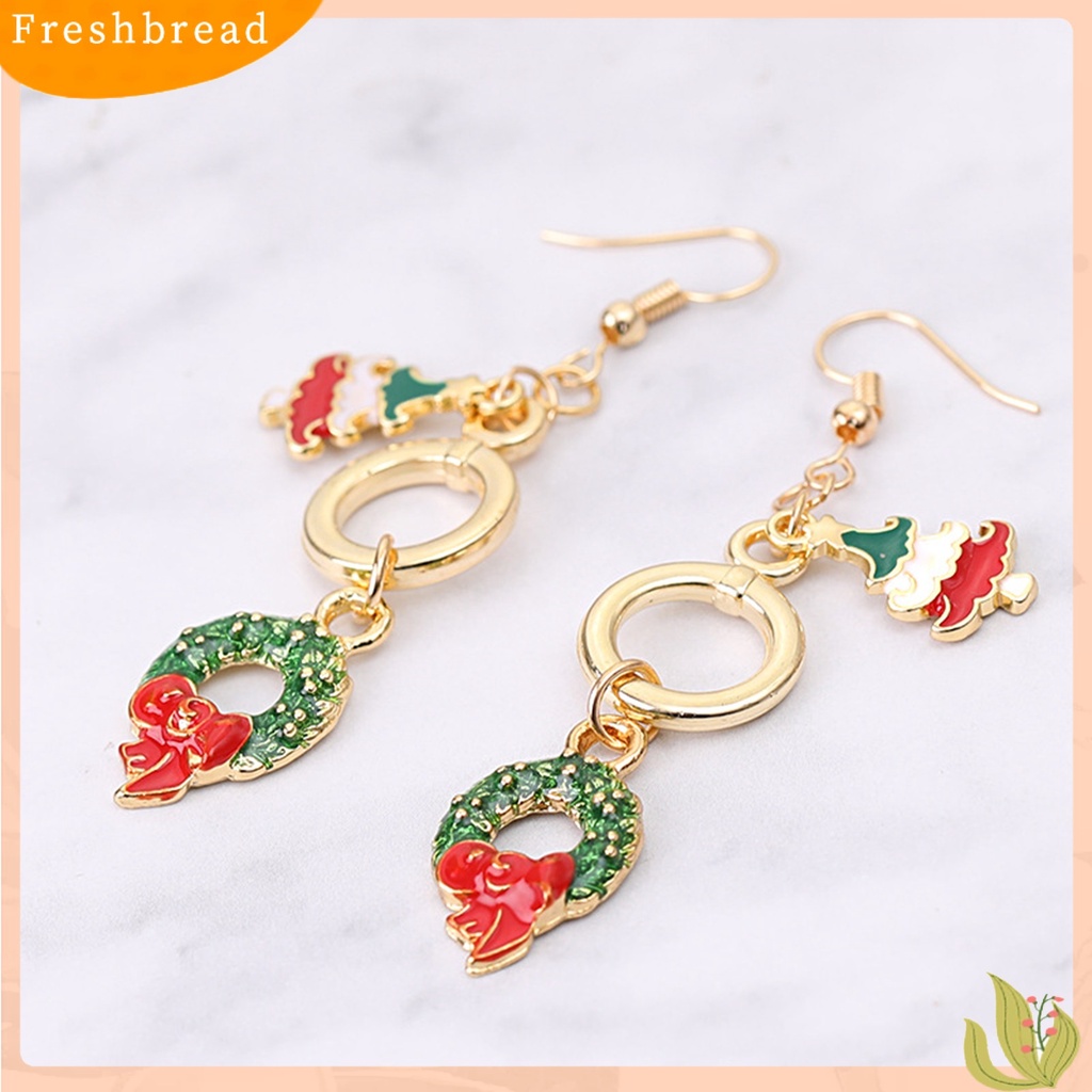 &lt; Freshbread &gt; 1pasang Anting Kait Natal Aplikasi Lebar Gaya Lucu Christmas Menjuntai Hook Earring Untuk Anak Perempuan