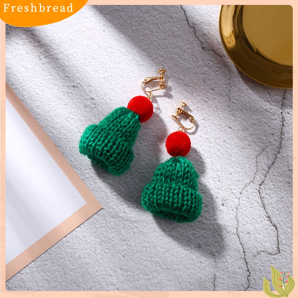 &lt; Freshbread &gt; Wanita Manis Pompom Topi Kupluk Menjuntai Klip Kait Anting Hadiah Perhiasan Natal