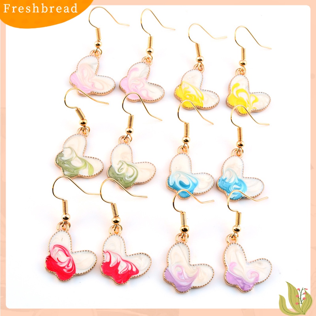 &lt; Freshbread &gt; 1pasang Wanita Anting Kait Lucu Indah Lukisan Minyak Kupu-Kupu Bentuk Drop Earrings Perhiasan Wanita