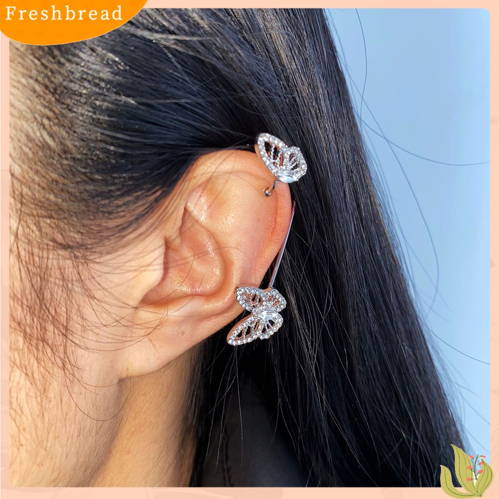 &lt; Freshbread &gt; 1pc Lady Earrings Tanpa Tindik High-end Berlian Imitasi Mengkilap Panjang Rumbai Bentuk Kupu-Kupu Menjuntai Anting-Anting Wanita Perhiasan