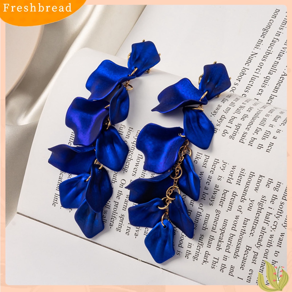 &lt; Freshbread &gt; 1pasang Bersinar Elegan Wanita Anting Ornamen Kelopak Mawar Panjang Rumbai Drop Earrings Perhiasan Aksesori