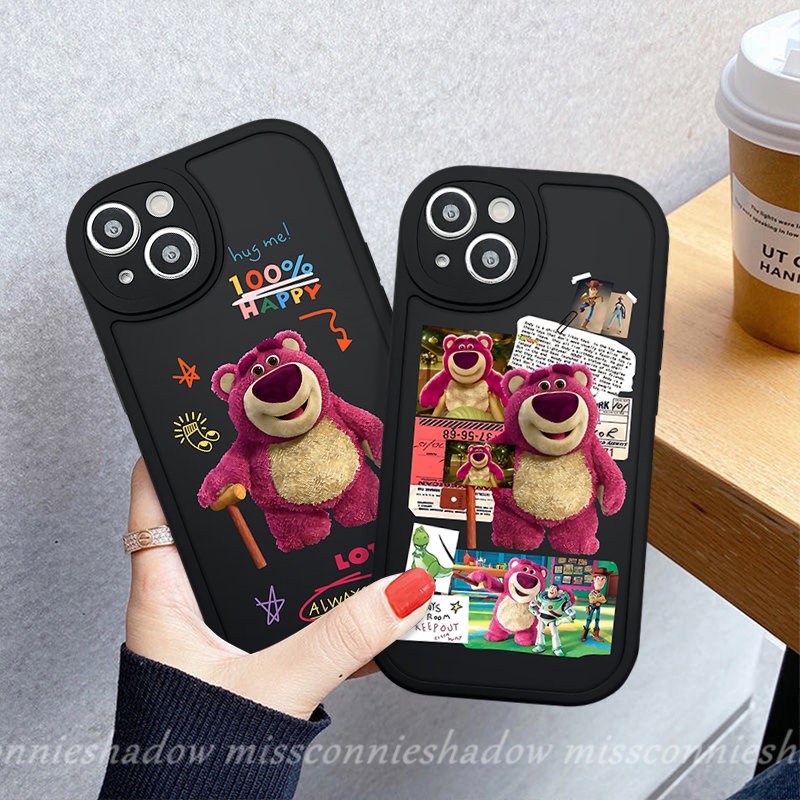 IPHONE Kartun Lucu Manyo Couple Phone Case Kompatibel Untuk Iphone11 14 12 13 Pro Max XR 7plus 6 6s 7 8 Plus X XS Max SE 2020 Lovely Strawberry Bear Soft Tpu Back Cover