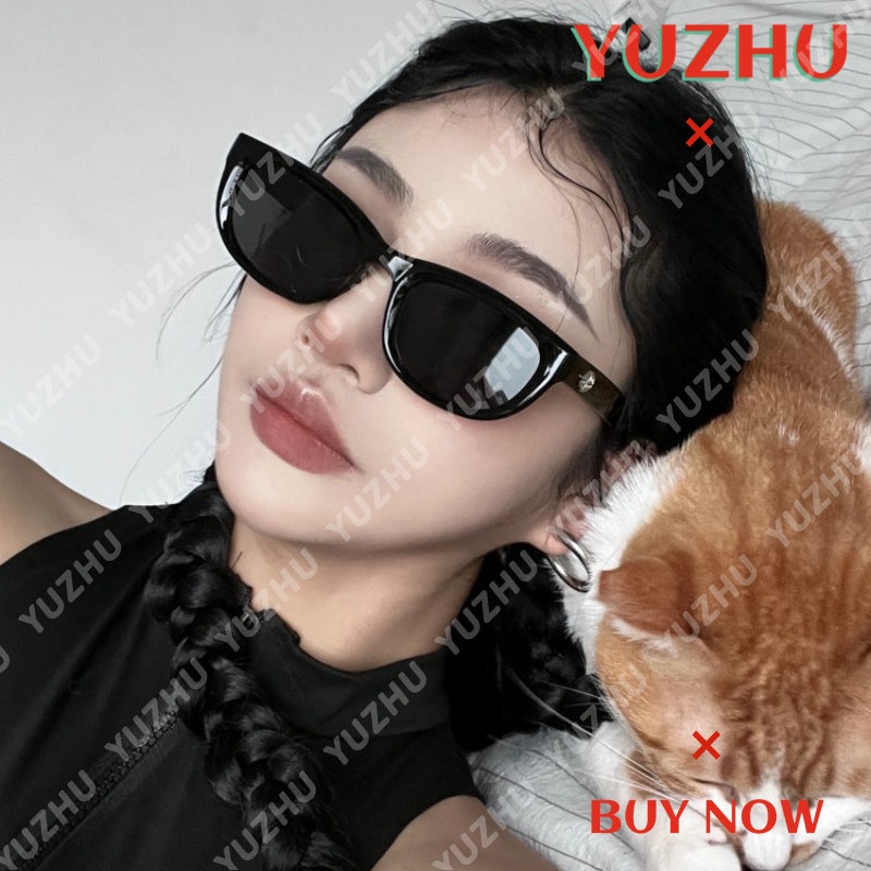 (YUZHU) Korea Fashion Bingkai Kecil Mata Kucing Kacamata Hitam Vintage Fashion Oval Frame Meter Spike Sunglasses