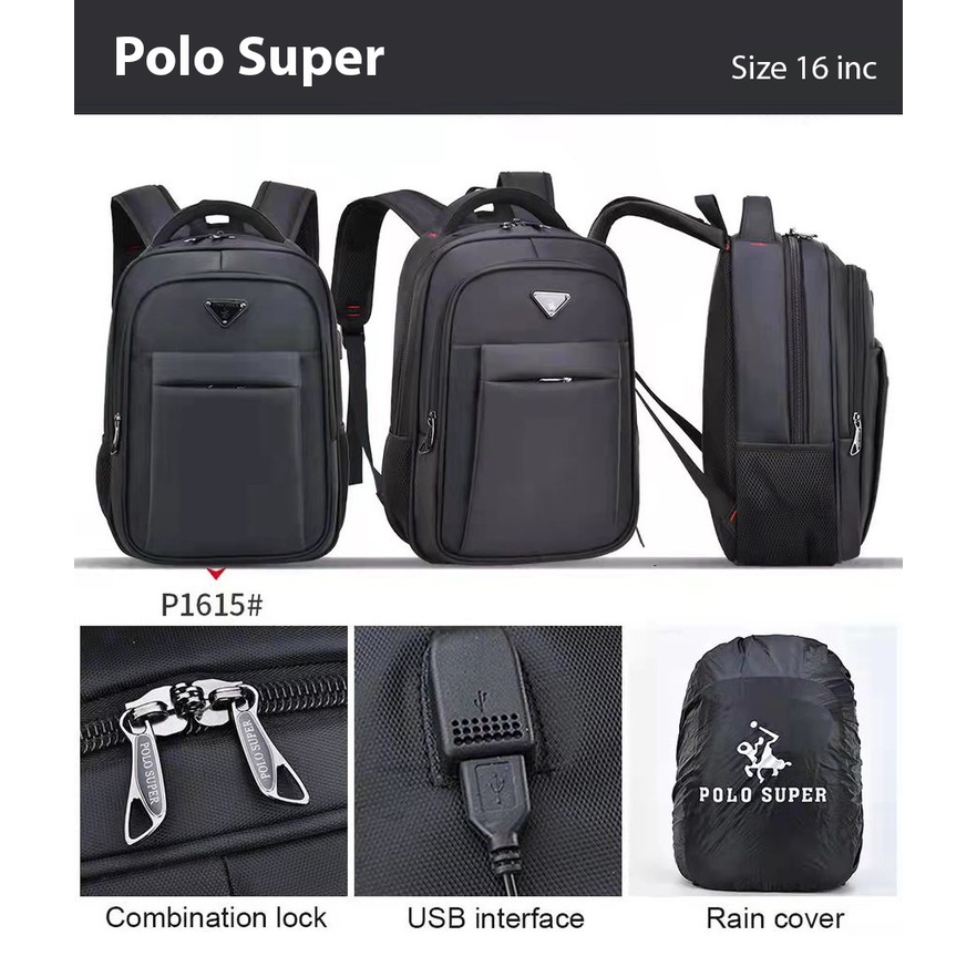 Polo Super - Tas Pria Ransel Laptop 16 Inc Backpack Polo Original Import Tas Sekolah Smp-Sma Tas