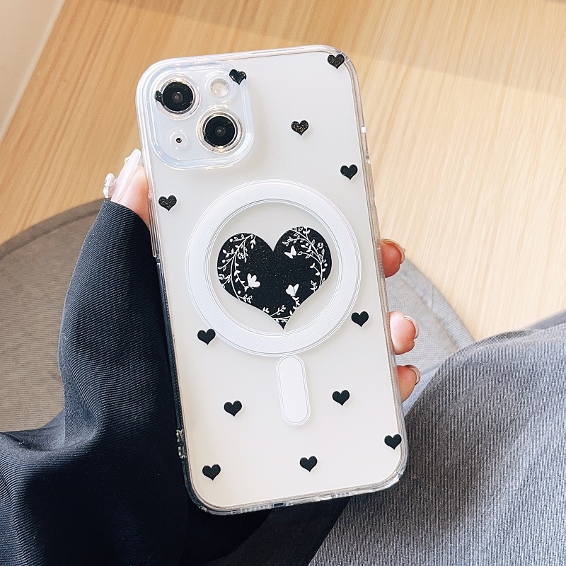 IPHONE Soft case Telepon Transparan Magnetik Untuk Iphone14 13 12 11 Pro Max love heart butterfly