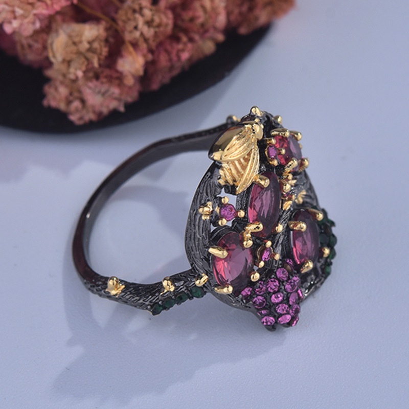 Goldkingdom Aksesoris Perhiasan Fashion Ready Stock Bee Ring Gaya Gothic Eropa Ruby Black Gun Ring