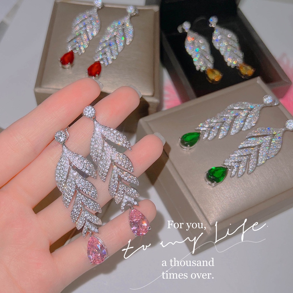 Goldkingdom Fashion Perhiasan Aksesoris Ready Stock Vintage Tetesan Air Warna Harta Karun Anting Besar Anting Daun Temperamen Anting Wanita Earrings