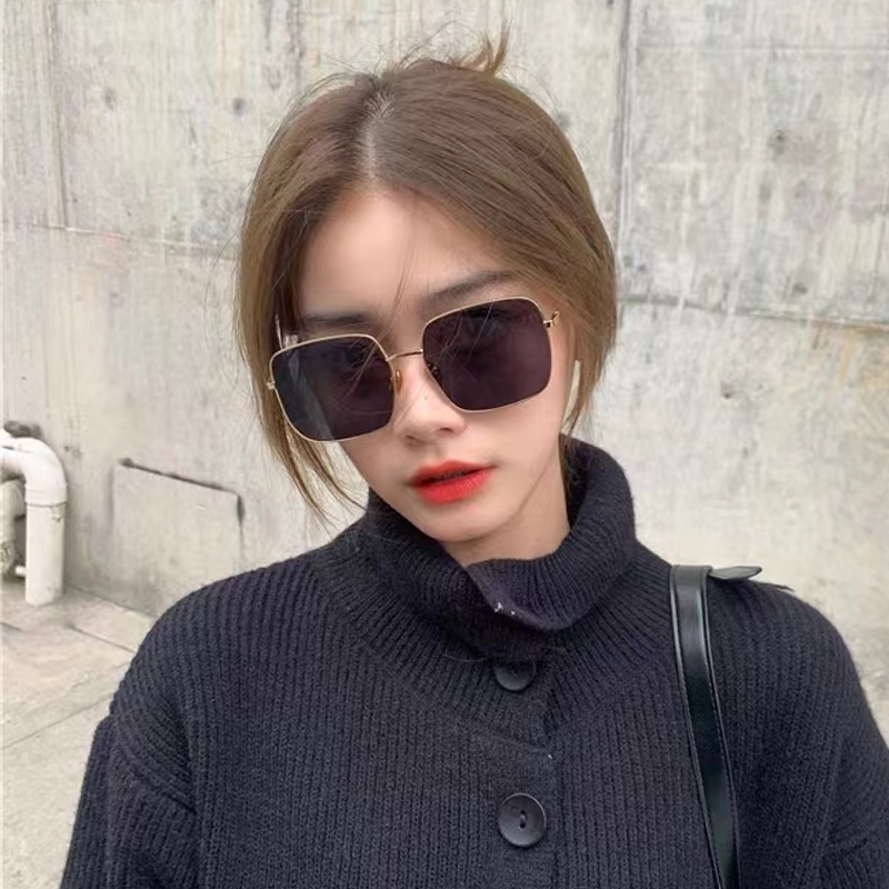 Papaozhu Chic Besar Perak Bingkai Persegi Kacamata Hitam Untuk Wanita Perempuan Gaya Perlindungan UV400 Mengemudi Nuansa Kepribadian Kacamata Daily Eyewear