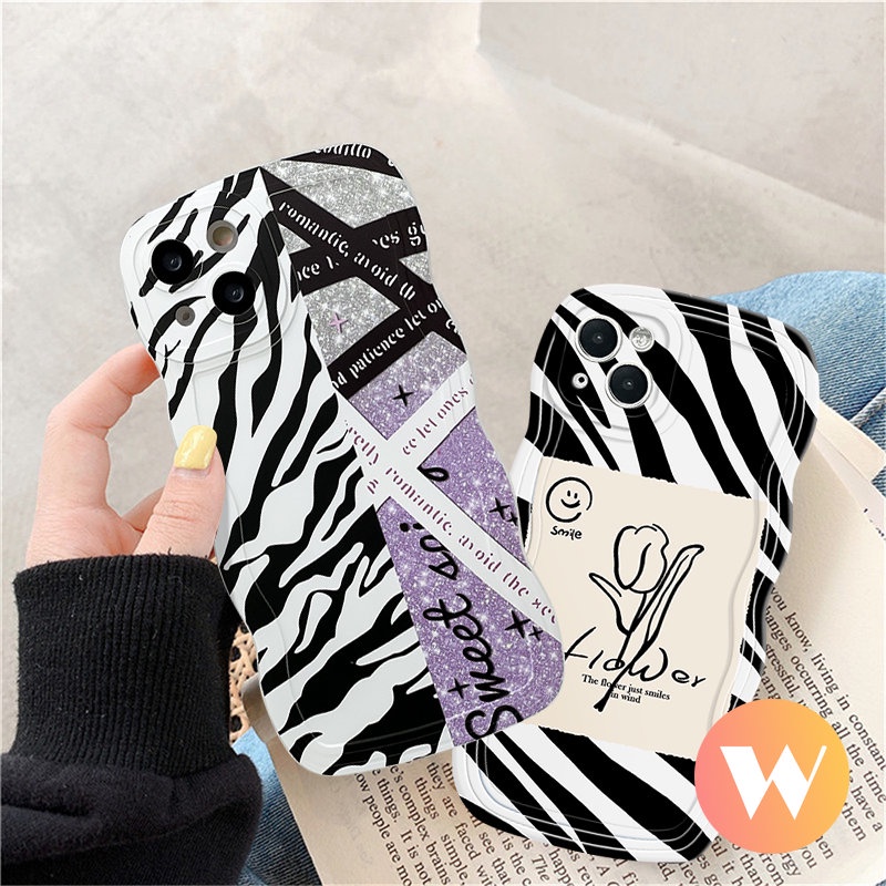 IPHONE Smile Flower Soft Tpu Case Kompatibel Untuk Iphone11 13 12 14 Pro Max 6s 6 14 7 8 Plus XR 7Plus X XS Max SE 2020 Fashion Zebra Pola Splicing Penutup Tepi Bergelombang