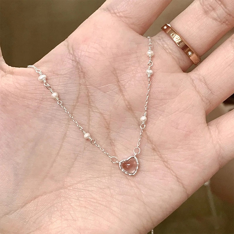 Kalung Mutiara Hati Kristal Fashion Alloy Untuk Wanita