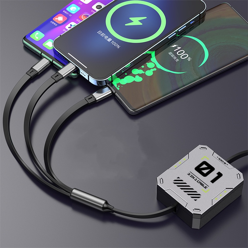 6a Kabel data Tiga-Dalam-Satu Yang Dapat Ditarik Super Cepat-Mengepang Kabel Pengisian Angin mecha
