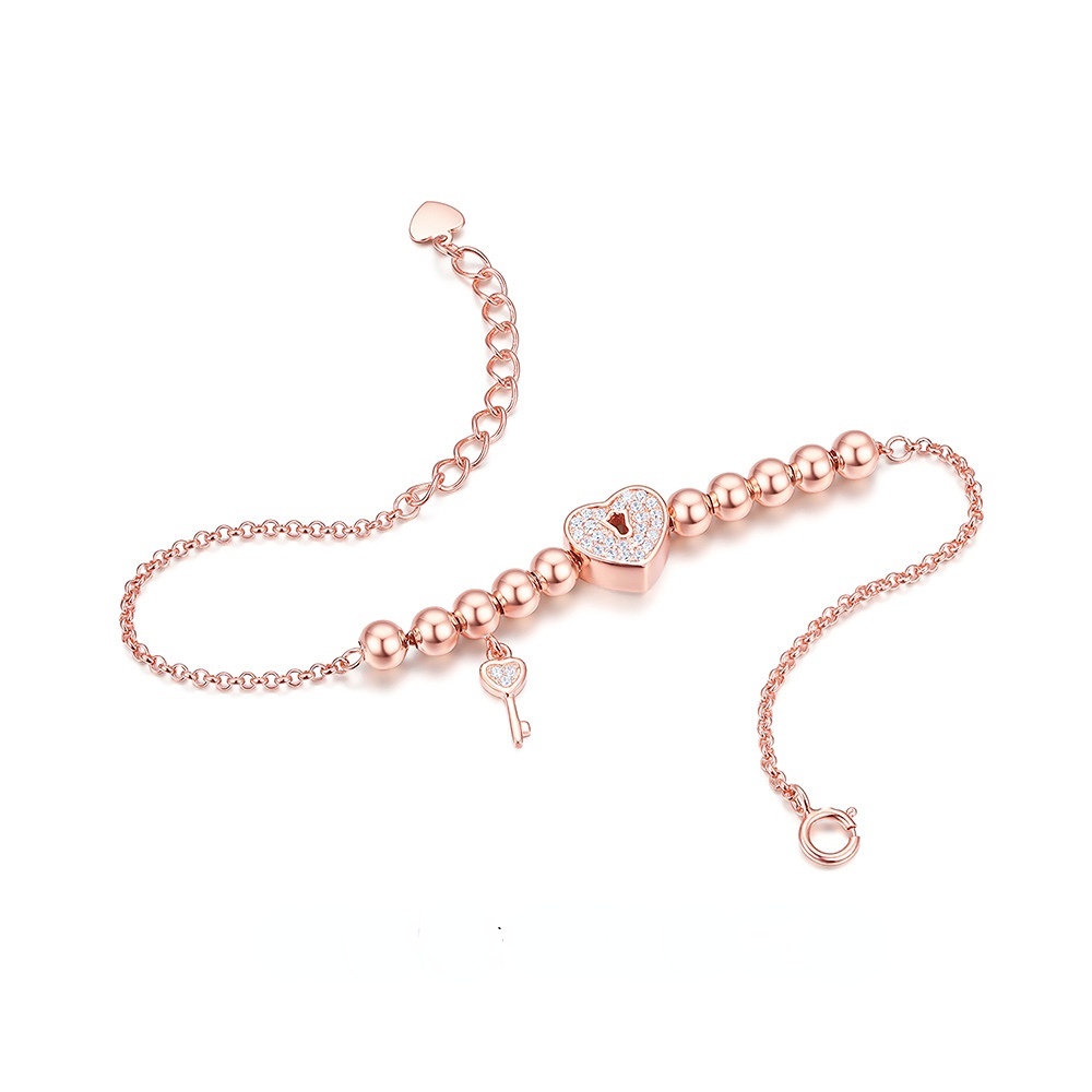 Goldkingdom Aksesoris Perhiasan Fashion Ready Stock Gadis Gelang Hati Dengan Berlian Rose Gold Ins Desain Minoritas