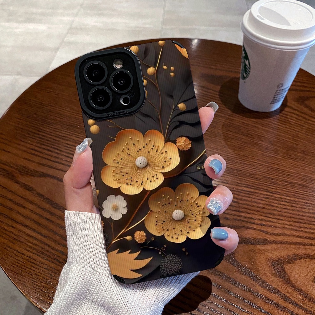 【Lamb Skin】Soft Case iP iPhone 6S 7 8 Plus SE 2020 X XR XS Max 11 12 13 14 Pro Max 14 plus 12 13 Mini Gloden Flower for Women's Fashion