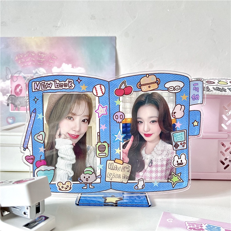 Idol Tempat Foto Bingkai Foto Mini 3inch Biru Untuk Anak Perempuan Dekorasi Desktop Korea