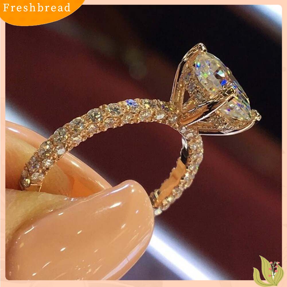 {In Stock} Glitter Bulat Berlian Imitasi Bertatahkan Band Jari Cincin Pengantin Pernikahan Perhiasan Hadiah