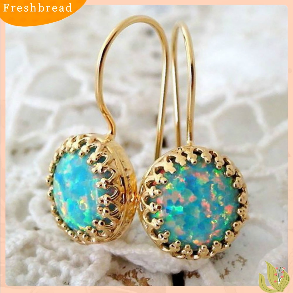 {In Stock} Vintage Wanita Multicolor Bulat Imitasi Opal Ukir Menjuntai Kait Anting Perhiasan