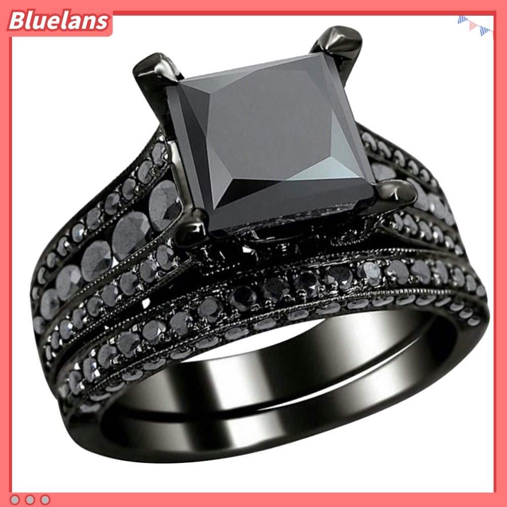 {In Stock} 2Pcs/Set Wanita Persegi Cubic Zirconia Jari Cincin Pertunangan Pernikahan Perhiasan