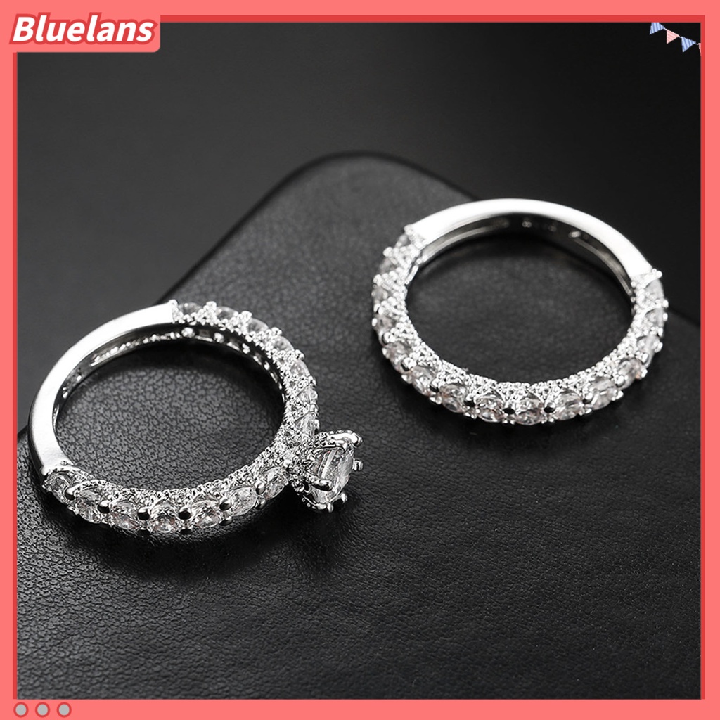 {In Stock} 1pasang Cincin Wanita Full Berlian Imitasi Hias Tidak Luntur Ringan Simetris Pernikahan Circlet Untuk Ulang Tahun