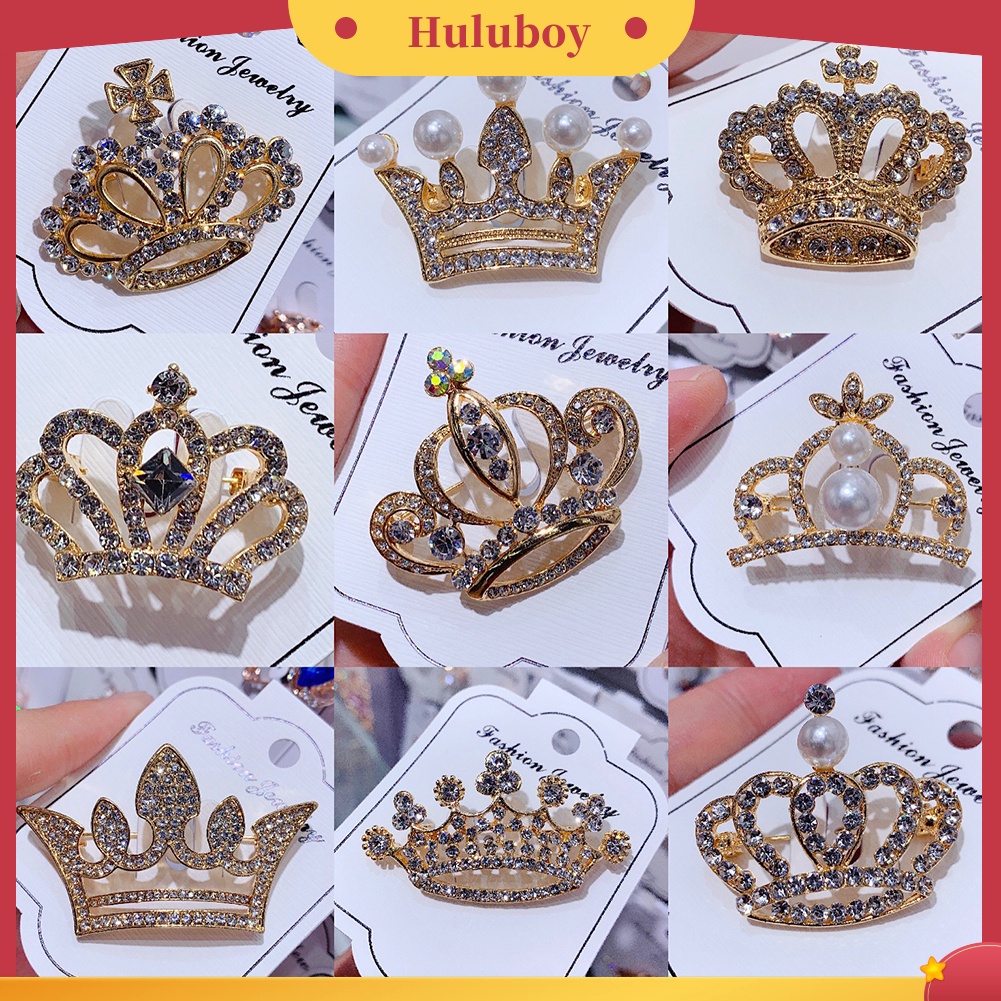 {Ready Stock} Mahkota Bentuk Berlian Imitasi Mutiara Imitasi Lapel Bros Pin Jas Kerah Lencana Perhiasan