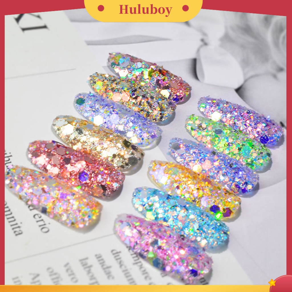 {In Stock} 1toples Kuku Glitter Serpihan Hexagon Berbentuk Ultra-Tipis Anti-Retak Warna Campur Sequin Nails Art Dekorasi Serpihan Untuk Kecantikan