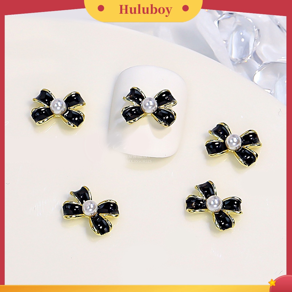 {In Stock} 3Pcs Busur Dekorasi Kuku Bersinar Tiga Dimensi Gaya Perancis DIY Mini Angin Harum Kecil Faux Pearl Bow Hitam Putih Nail Art Bows Untuk Salon Kuku