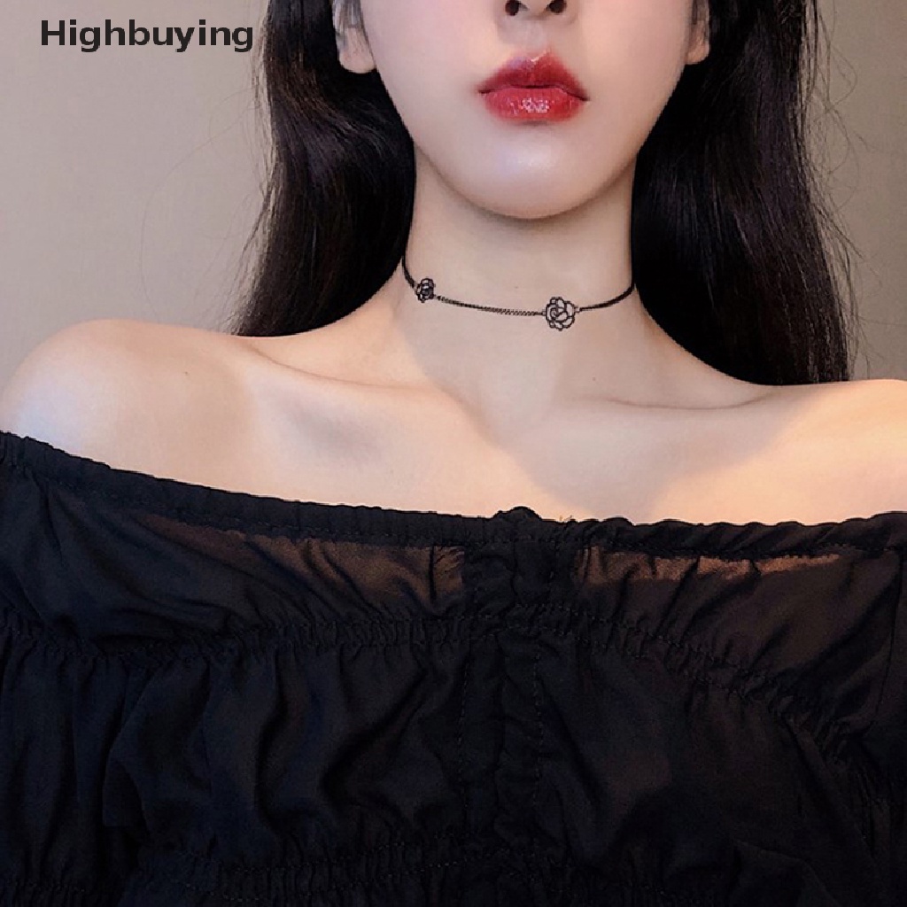 Hbid Kalung Camelia Korea Gothic Black Rose Kalung Pendek Leher Rantai Choker Glory