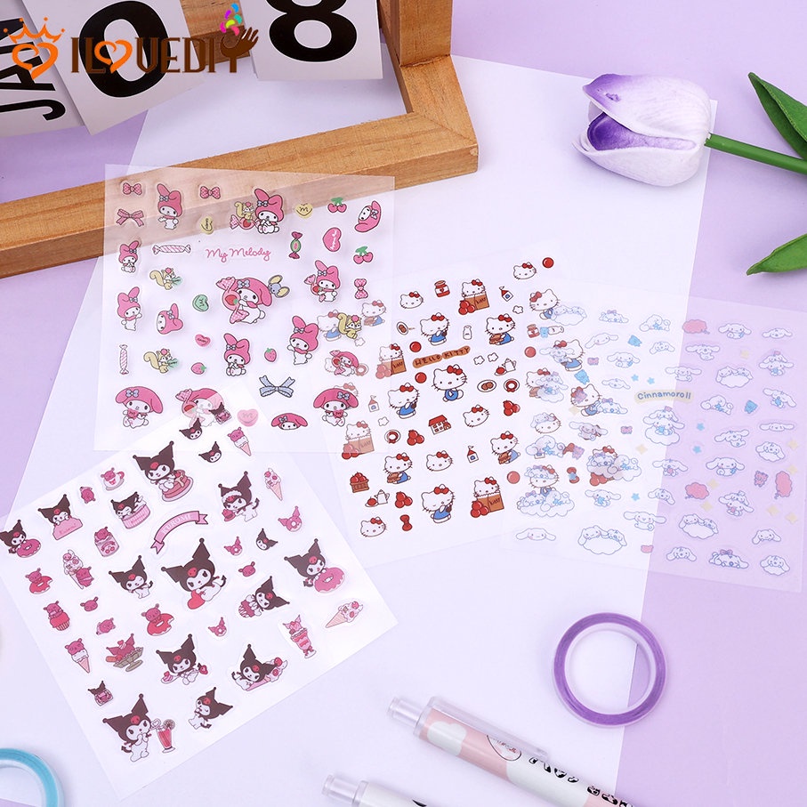 [Unggulan] 1pc Kartun Dekorasi DIY Bahan Akun Tangan Tahan Air Hand Ledger Stiker Sanrio Stiker PVC Transparan Anak-Anak Hadir Siswa Alat Tulis Perlengkapan Kantor Sekolah