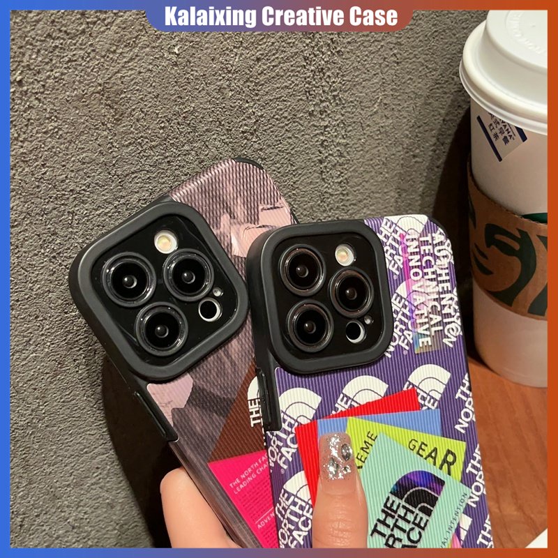 The North Face Label Casing Handphone Bahan Kulit Untuk iPhone 14 Pro Max13 12 Pro Max XR Xs Max7 8 Plus Soft Case Bermata Lurus Dengan Perlindungan Lensa