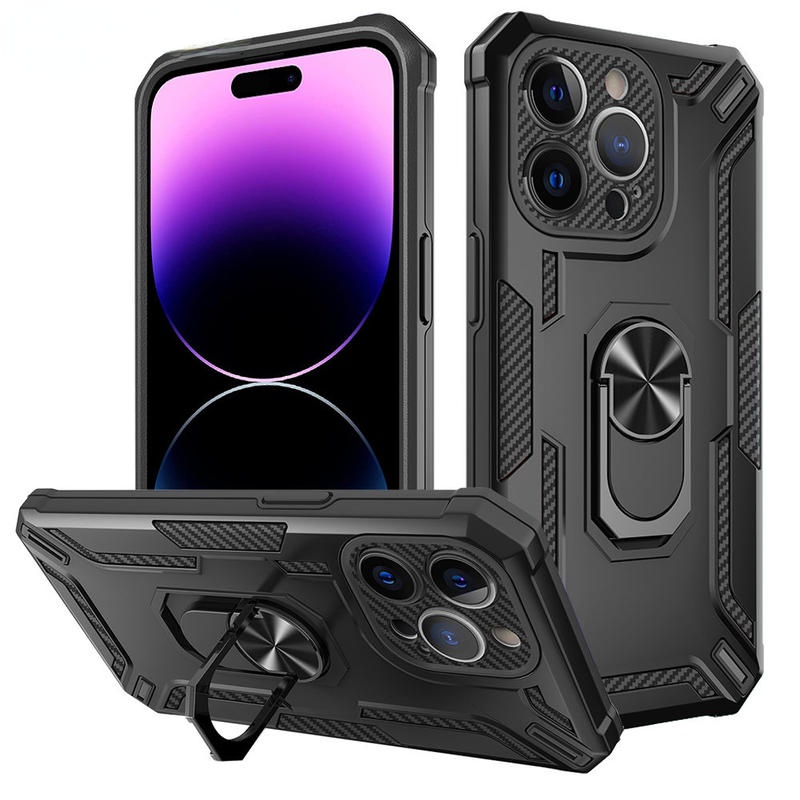 IPHONE Casing Ponsel Armor Heavy Duty Untuk Iphone14 13 12 11 Pro Max 360derajat Rotate Kickstand Magnetic Shockproof Metal Ring Cover Untuk Iphone14