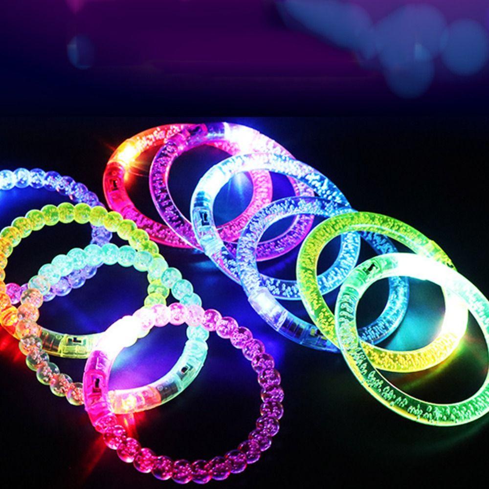 Mxbeauty Flash Gelang 4 Pcs Anak-Anak Hadiah Luminescent Mainan Warna-Warni Bercahaya Gelang Tali Pergelangan Tangan Elektronik Led Flash Gelang Glow In The Dark Led Flash Color Bubble Bracelet