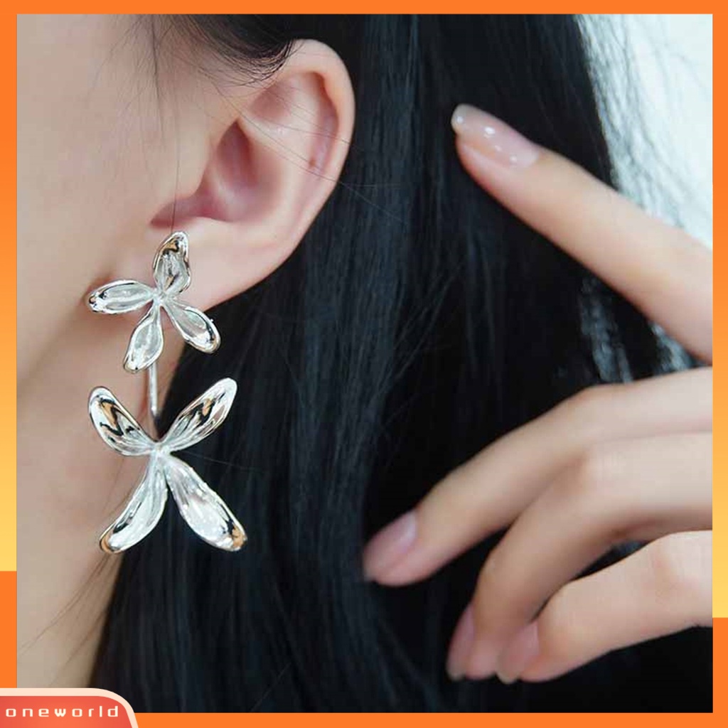 [OWR] 1pasang Wanita Anting Asimetri Tiga Dimensi Bentuk Bunga Electroplating Kepribadian Menghias Kembali Gantung Wanita Gadis Geometris Stud Earrings Fashion Perhiasan