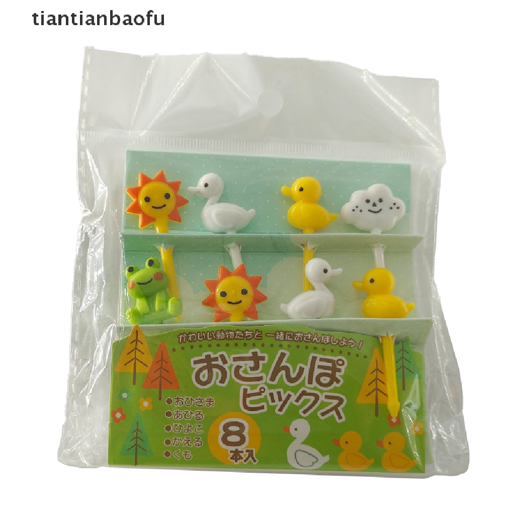 [tiantianbaofu] 8 Pcs Kartun Anak Kue Buah Tusuk Gigi Bento Lunch Aksesoris Pesta Dekorasi Butik