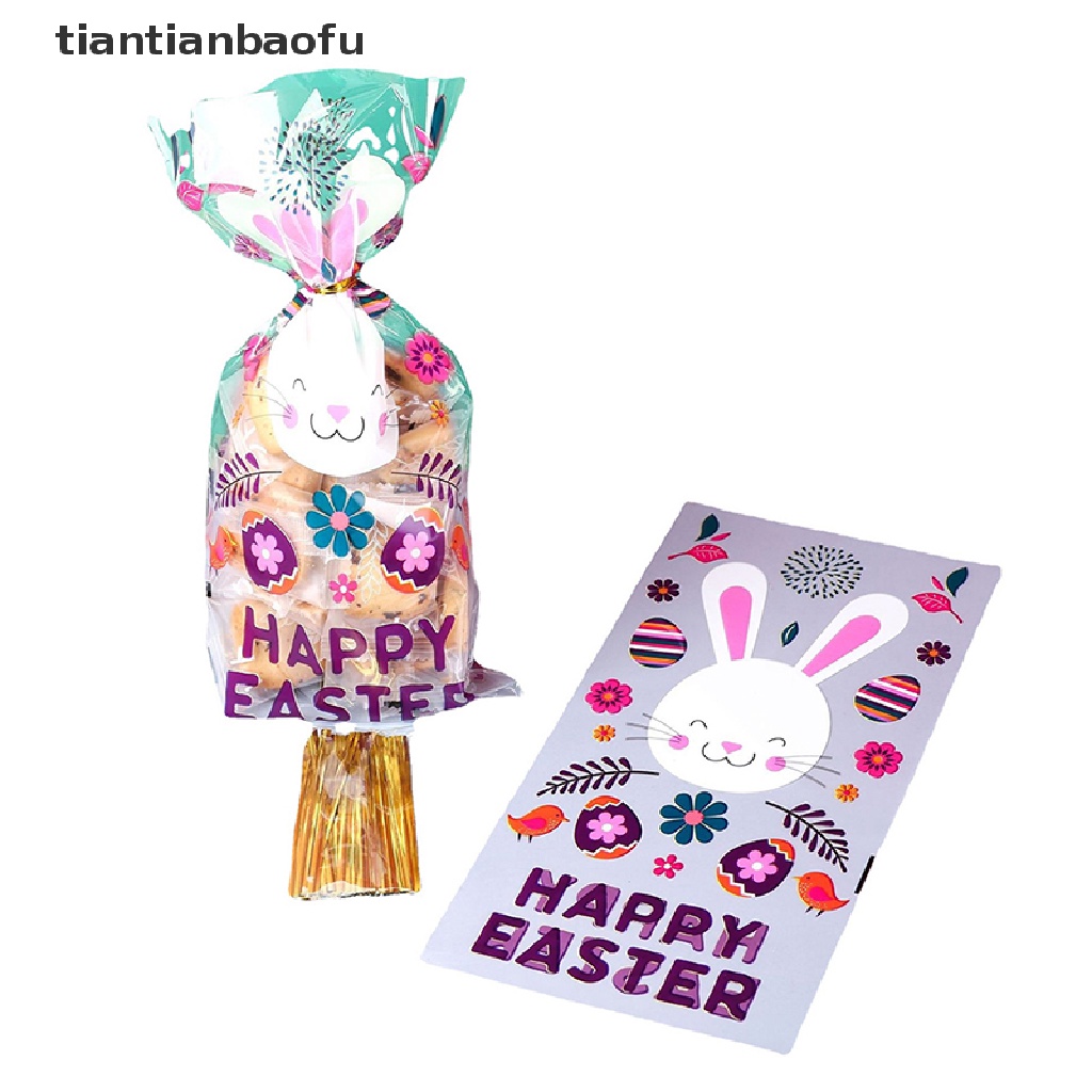 [tiantianbaofu] 50pcs Kantong Hadiah Paskah Dengan Dasi Kawat Telur Kelinci Kemasan Plastik Candy Bags Boutique