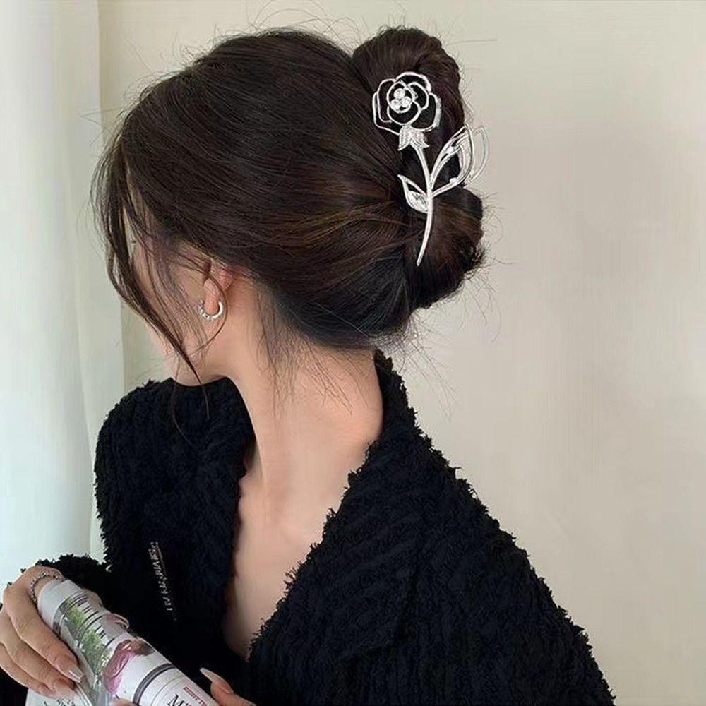 Needway Wanita Besar Hiu Klip Trendi Indah Bunga Mawar Berongga Keluar Bulang Alat Styling Rambut Aksesori Rambut Gaya Korea Klip Rambut