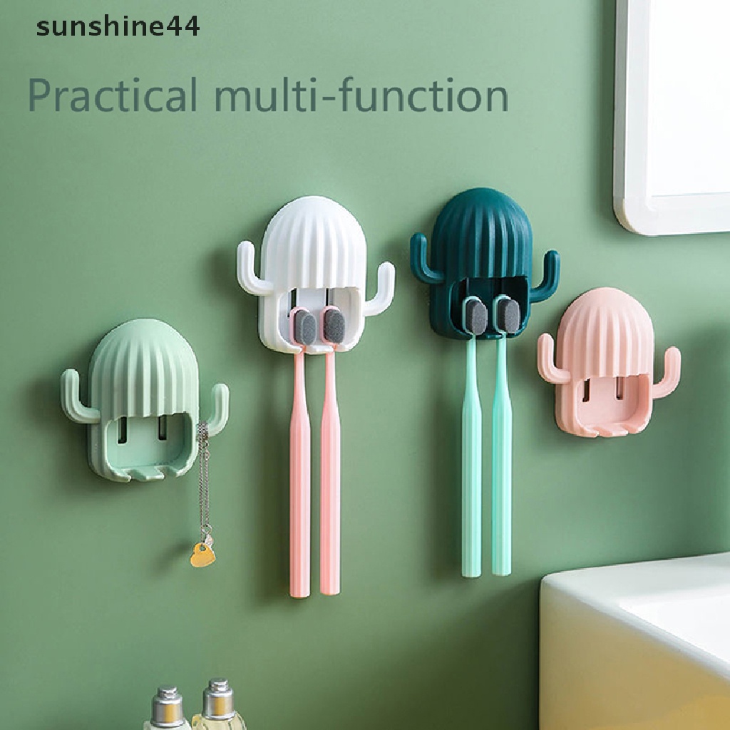 Sunshine Creative Wall Mount Toothbrush Holder Self-Adhensive Kaktus Tempat Sikat Gigi ID