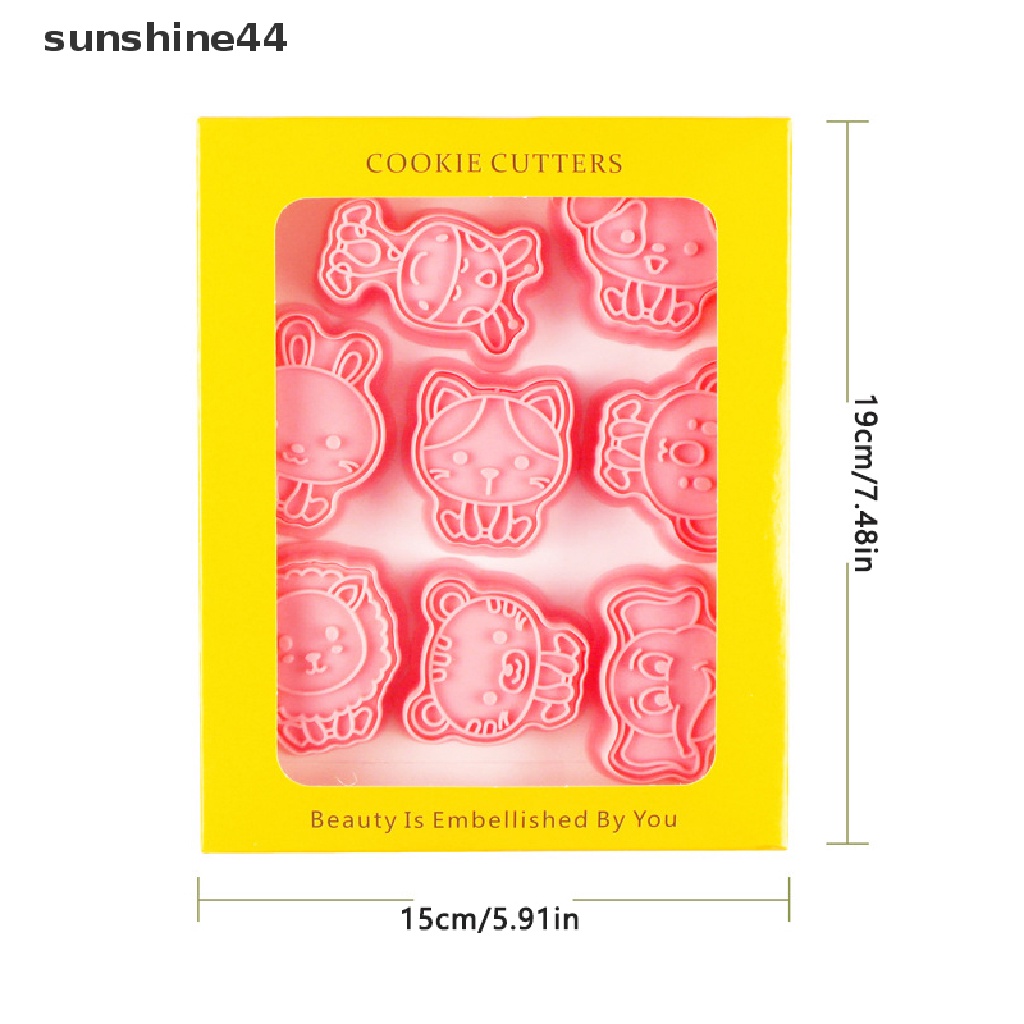 Sunshine 8Pcs Animals Cookie Cutter Mold Cetakan Biskuit Press Plastik Stamp Bakeware ID