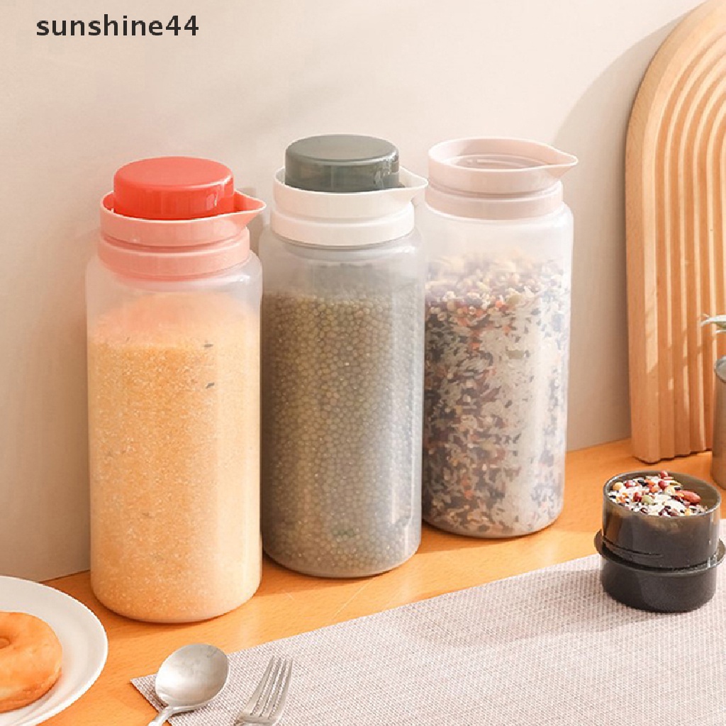 Sunshine 1.5L Toples Makanan Plastik Kue Kering Dapur Sealed Kaleng Dengan Bijian Cangkir Graduated ID