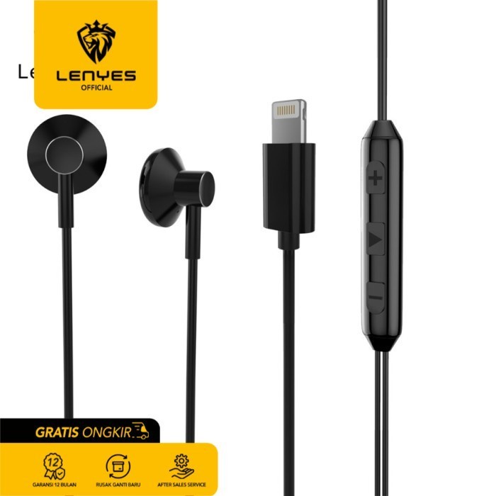 Lenyes LF61 Stereo Wired Earphones Lightning Volume Mic Original handsfree earphone ear in ear bud microphone kabel tanpa