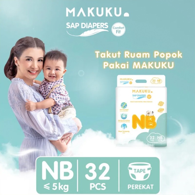 Makuku SAP Diapers Comfort Fit Tape Popok Perekat Bayi - NB 32