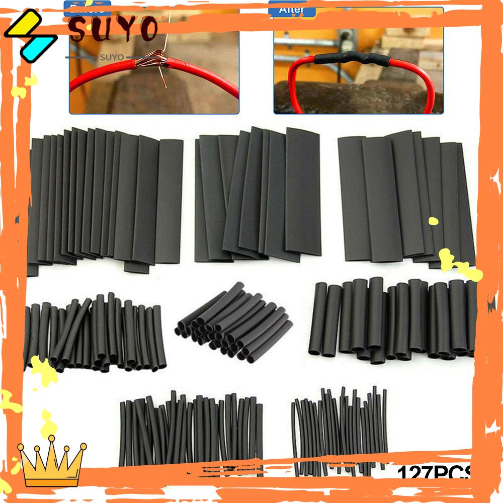 Suyo 127PCS Heat Shrink Sleeving Protection Cable Isolasi Listrik Tahan Air2: 1hitam